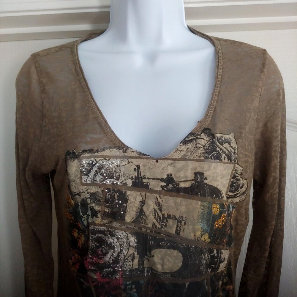 In Vein Affliction Burnout Graffiti Blingy Grunge Punk Y2k Shirt M - Picture 3 of 10
